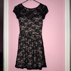 Black, Nude Floral Lace Fit & Flare Dress Size S